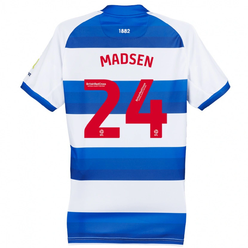 Danxen Uomo Maglia Nicolas Madsen #24 Bianco Blu Kit Gara Home 2024/25 Maglietta