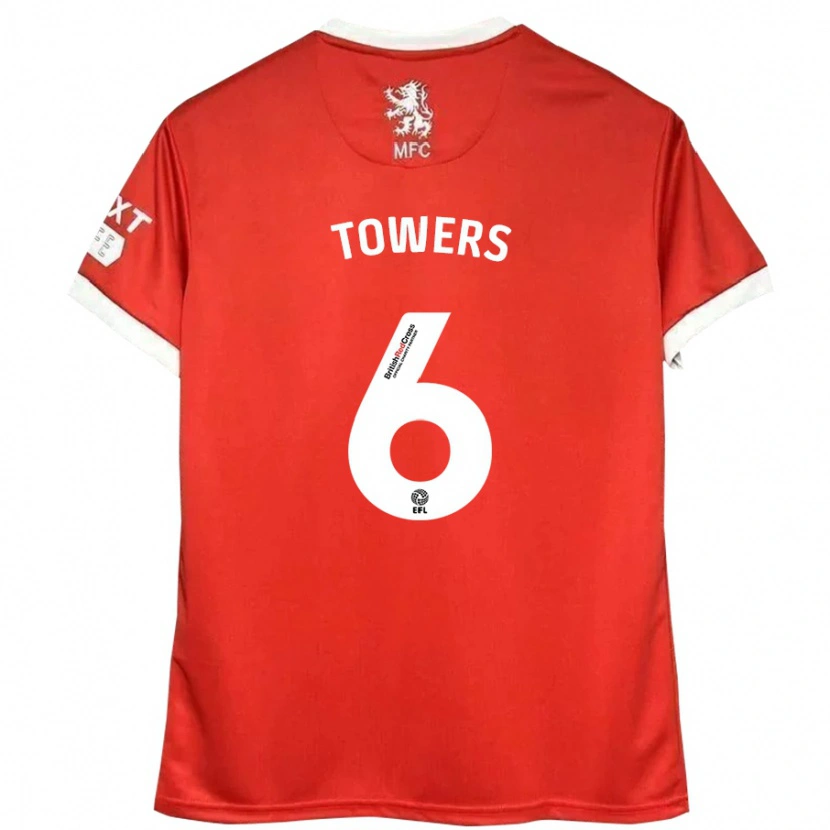 Danxen Uomo Maglia Abby Towers #6 Rosso Bianco Kit Gara Home 2024/25 Maglietta
