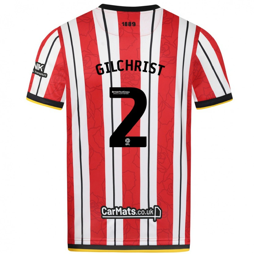 Danxen Uomo Maglia Alfie Gilchrist #2 Rosso Strisce Bianche Kit Gara Home 2024/25 Maglietta