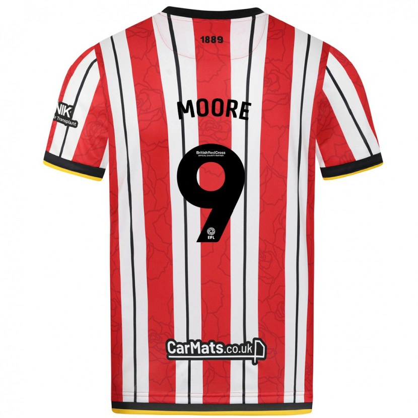 Danxen Uomo Maglia Kieffer Moore #9 Rosso Strisce Bianche Kit Gara Home 2024/25 Maglietta