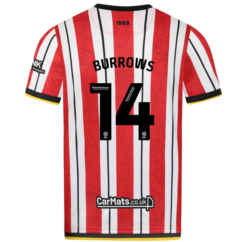 Danxen Uomo Maglia Harrison Burrows #14 Rosso Strisce Bianche Kit Gara Home 2024/25 Maglietta