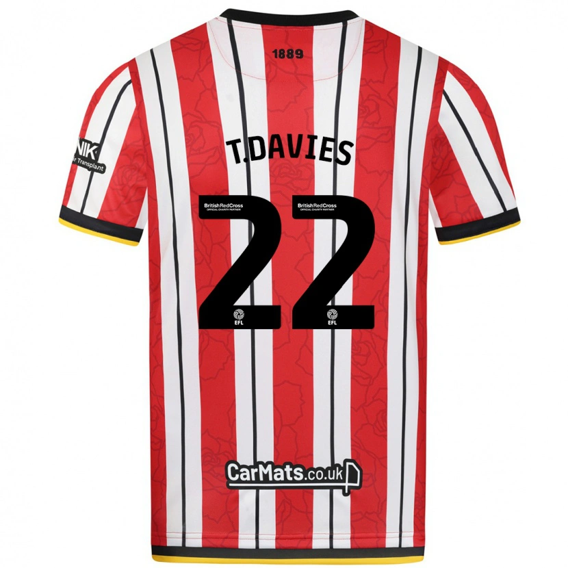 Danxen Uomo Maglia Tom Davies #22 Rosso Strisce Bianche Kit Gara Home 2024/25 Maglietta