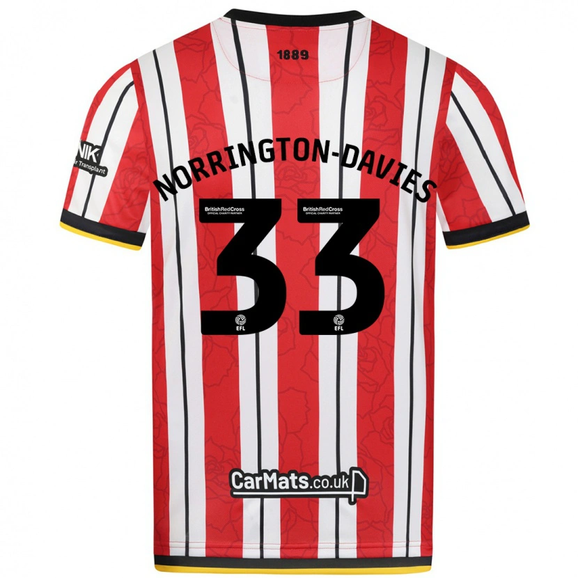 Danxen Uomo Maglia Rhys Norrington-Davies #33 Rosso Strisce Bianche Kit Gara Home 2024/25 Maglietta