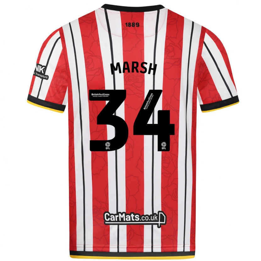 Danxen Uomo Maglia Louie Marsh #34 Rosso Strisce Bianche Kit Gara Home 2024/25 Maglietta