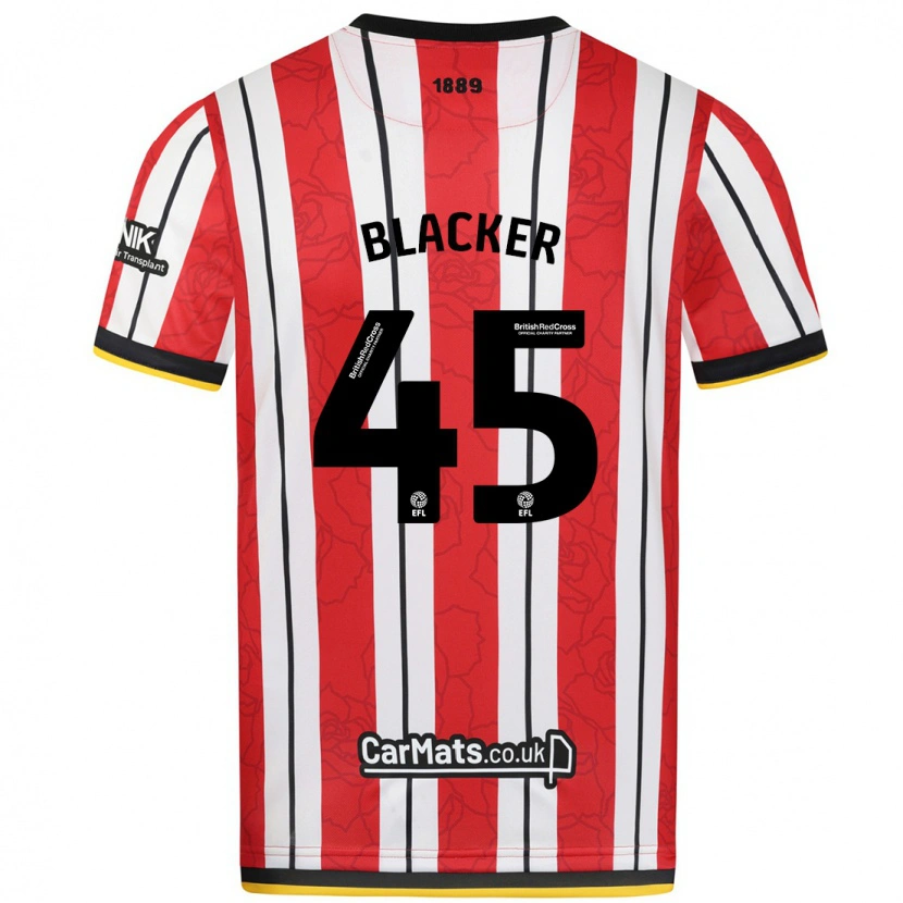 Danxen Uomo Maglia Billy Blacker #45 Rosso Strisce Bianche Kit Gara Home 2024/25 Maglietta