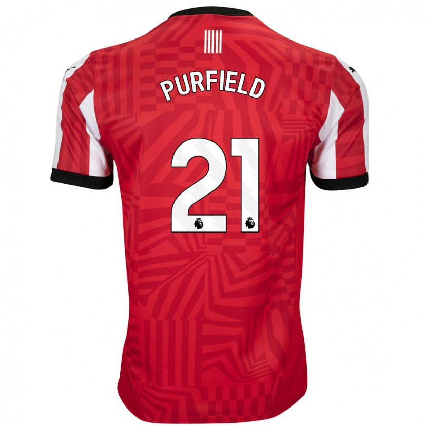 Danxen Uomo Maglia Jemma Purfield #21 Rosso Bianco Kit Gara Home 2024/25 Maglietta