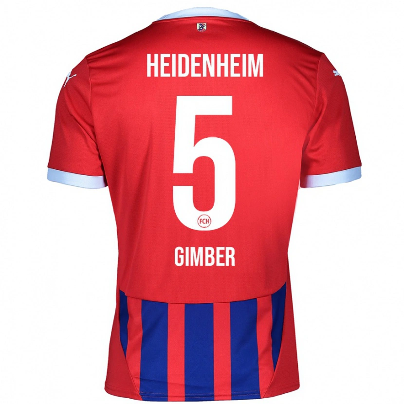 Danxen Uomo Maglia Benedikt Gimber #5 Rosso Blu Kit Gara Home 2024/25 Maglietta