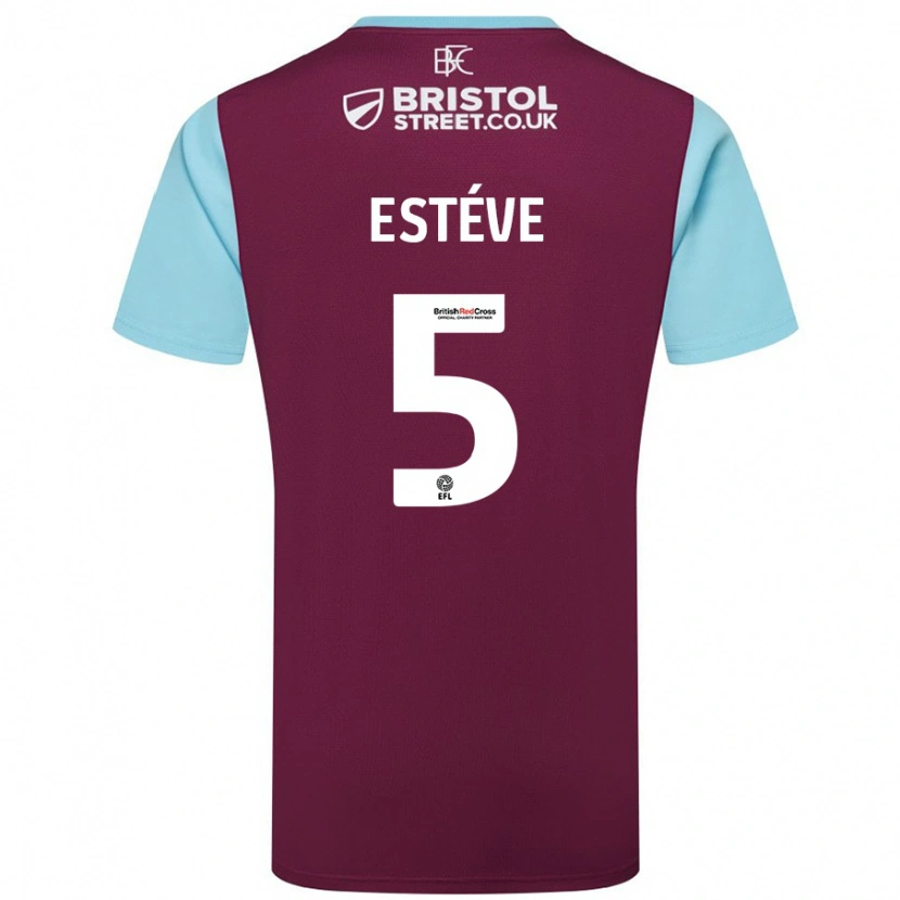 Danxen Uomo Maglia Maxime Estève #5 Borgogna Azzurro Kit Gara Home 2024/25 Maglietta