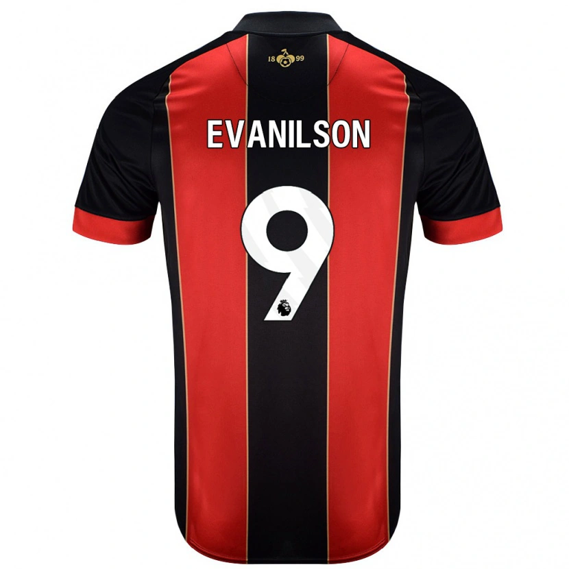 Danxen Uomo Maglia Evanilson #9 Rosso Nero Kit Gara Home 2024/25 Maglietta