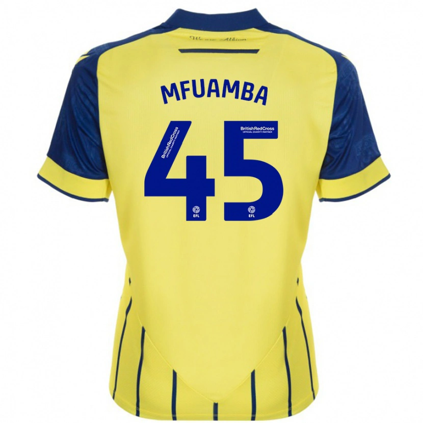 Danxen Uomo Maglia Kevin Mfuamba #45 Giallo Blu Kit Gara Away 2024/25 Maglietta