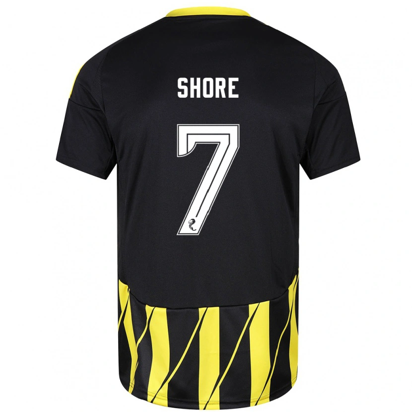 Danxen Uomo Maglia Eilidh Shore #7 Nero Giallo Kit Gara Away 2024/25 Maglietta