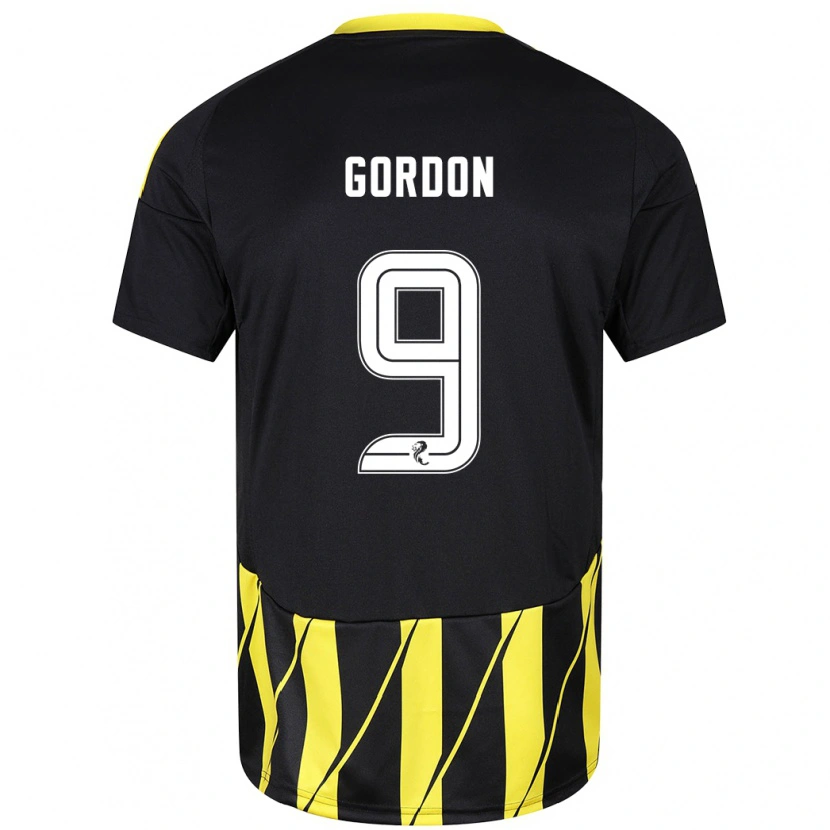 Danxen Uomo Maglia Lauren Gordon #9 Nero Giallo Kit Gara Away 2024/25 Maglietta