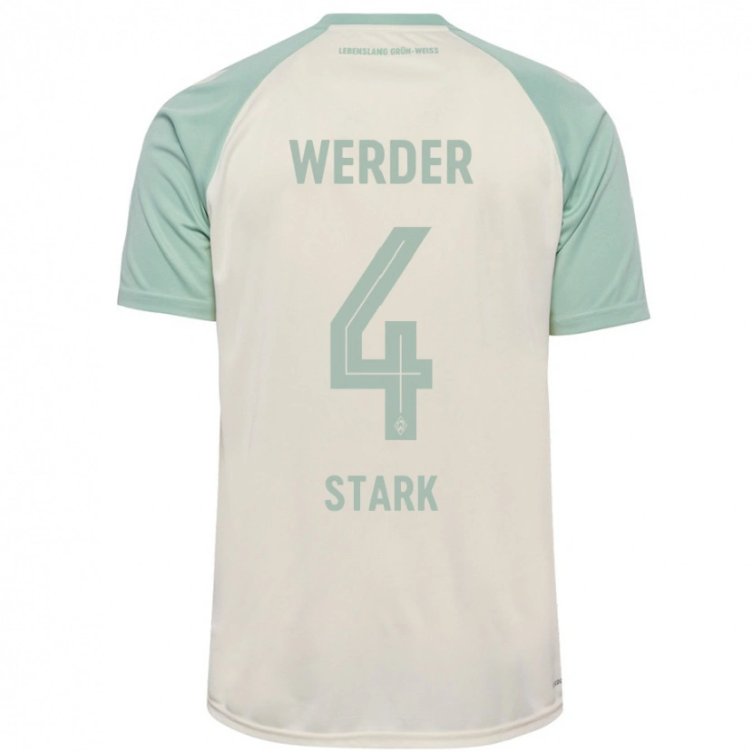 Danxen Uomo Maglia Niklas Stark #4 Bianco Sporco Verde Chiaro Kit Gara Away 2024/25 Maglietta