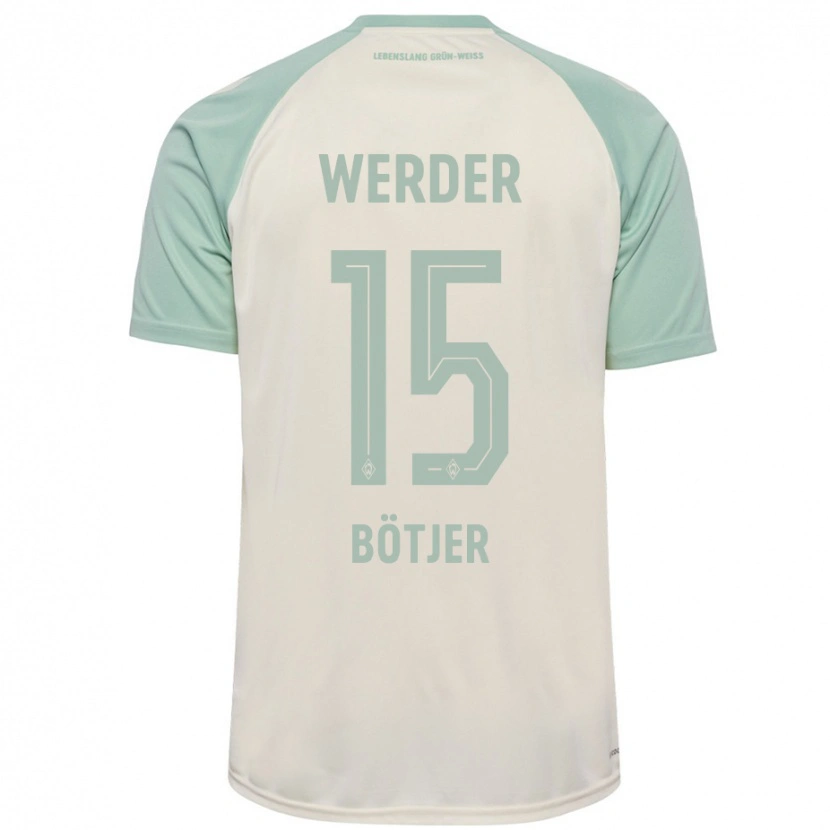 Danxen Uomo Maglia Linus Bötjer #15 Bianco Sporco Verde Chiaro Kit Gara Away 2024/25 Maglietta