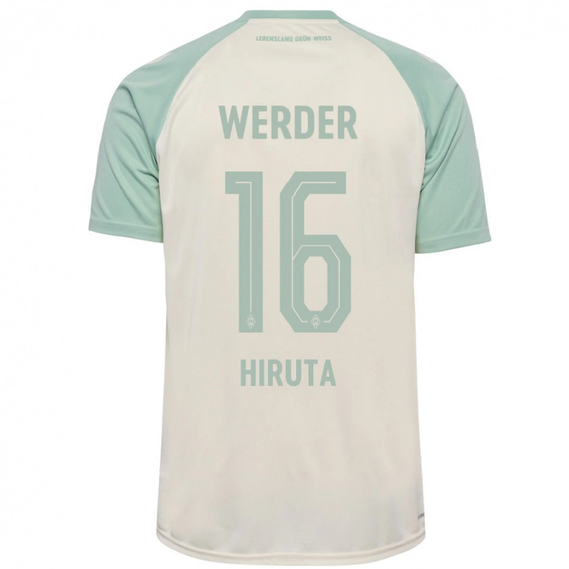 Danxen Uomo Maglia Ikumi Hiruta #16 Bianco Sporco Verde Chiaro Kit Gara Away 2024/25 Maglietta