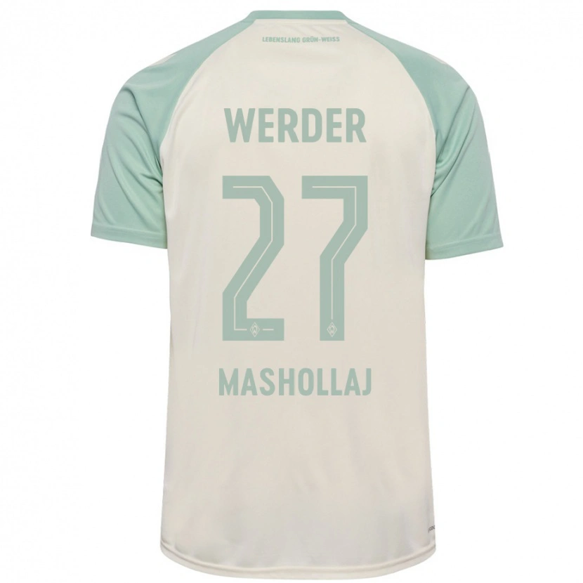 Danxen Uomo Maglia Benjamin Mashollaj #27 Bianco Sporco Verde Chiaro Kit Gara Away 2024/25 Maglietta