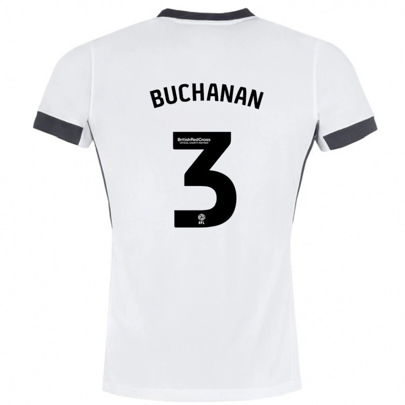 Danxen Uomo Maglia Lee Buchanan #3 Bianco Nero Kit Gara Away 2024/25 Maglietta