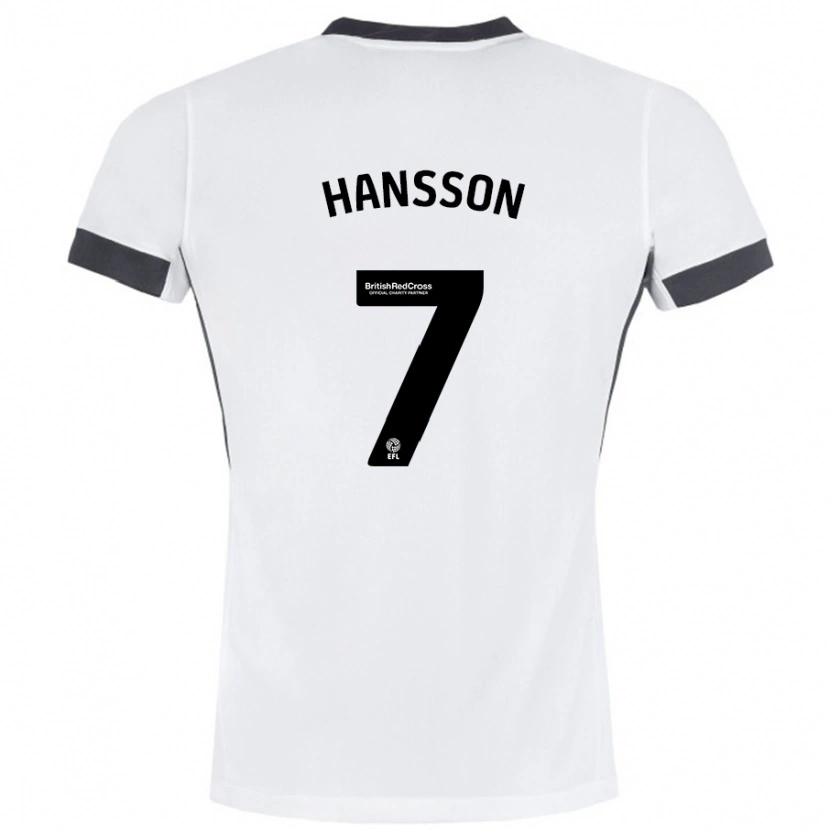 Danxen Uomo Maglia Emil Hansson #7 Bianco Nero Kit Gara Away 2024/25 Maglietta