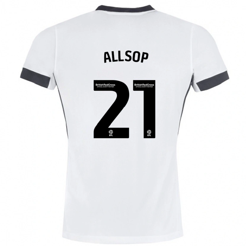 Danxen Uomo Maglia Ryan Allsop #21 Bianco Nero Kit Gara Away 2024/25 Maglietta