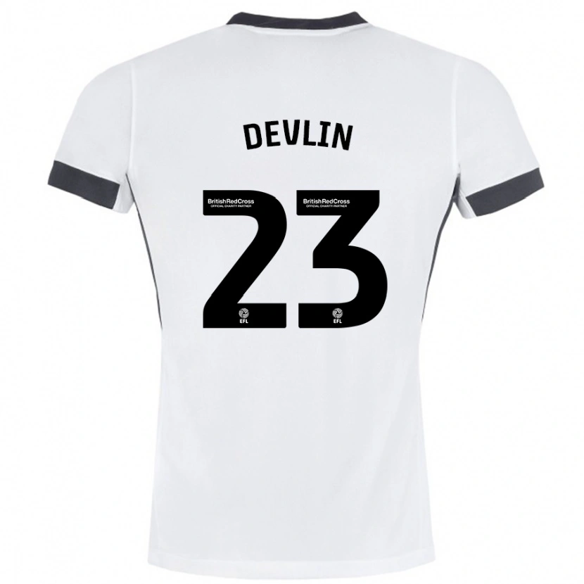 Danxen Uomo Maglia Charlie Devlin #23 Bianco Nero Kit Gara Away 2024/25 Maglietta