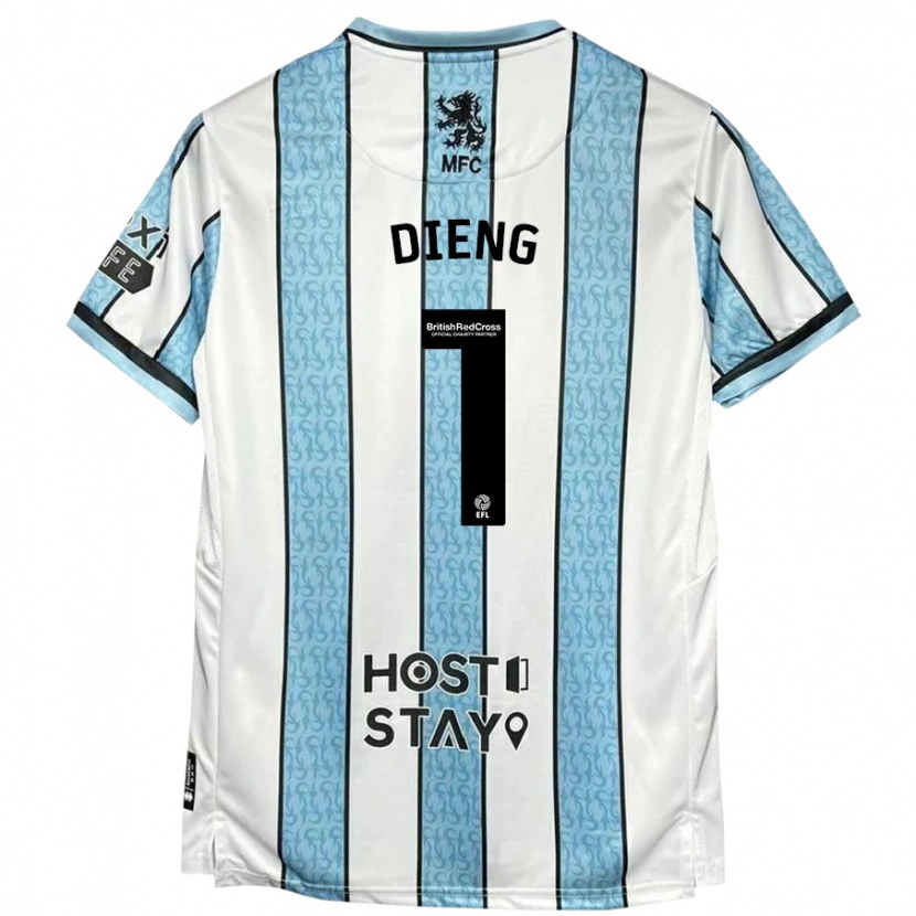 Danxen Uomo Maglia Seny Dieng #1 Bianco Blu Kit Gara Away 2024/25 Maglietta