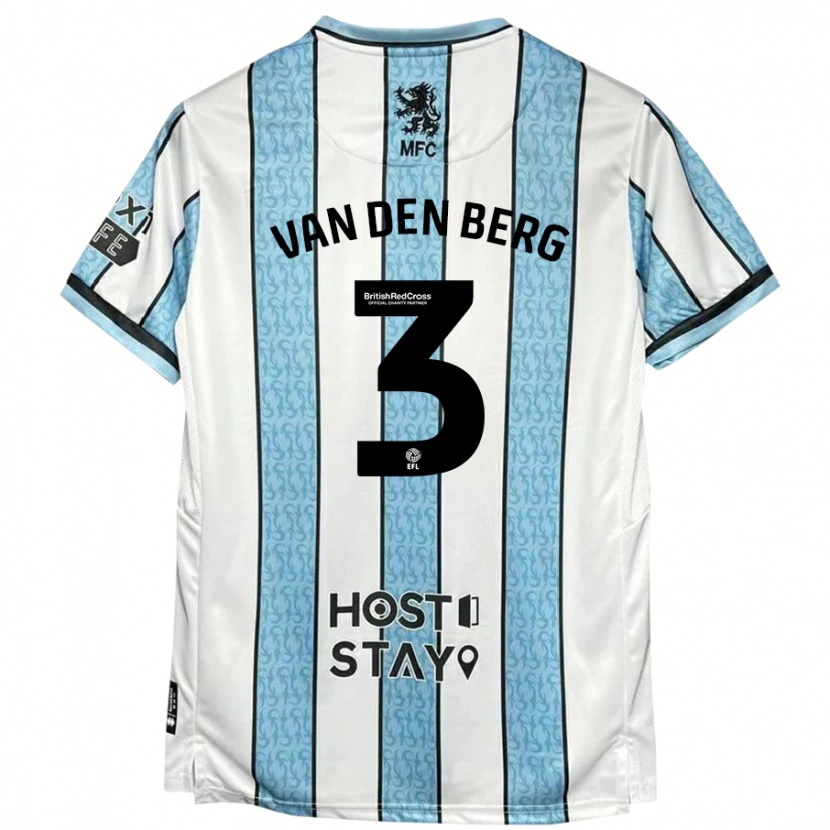 Danxen Uomo Maglia Rav Van Den Berg #3 Bianco Blu Kit Gara Away 2024/25 Maglietta