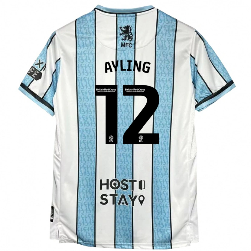 Danxen Uomo Maglia Luke Ayling #12 Bianco Blu Kit Gara Away 2024/25 Maglietta