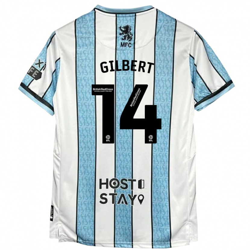 Danxen Uomo Maglia Alex Gilbert #14 Bianco Blu Kit Gara Away 2024/25 Maglietta