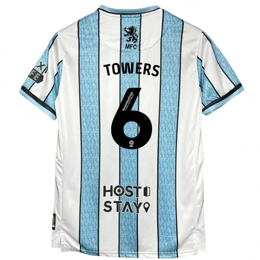 Danxen Uomo Maglia Abby Towers #6 Bianco Blu Kit Gara Away 2024/25 Maglietta