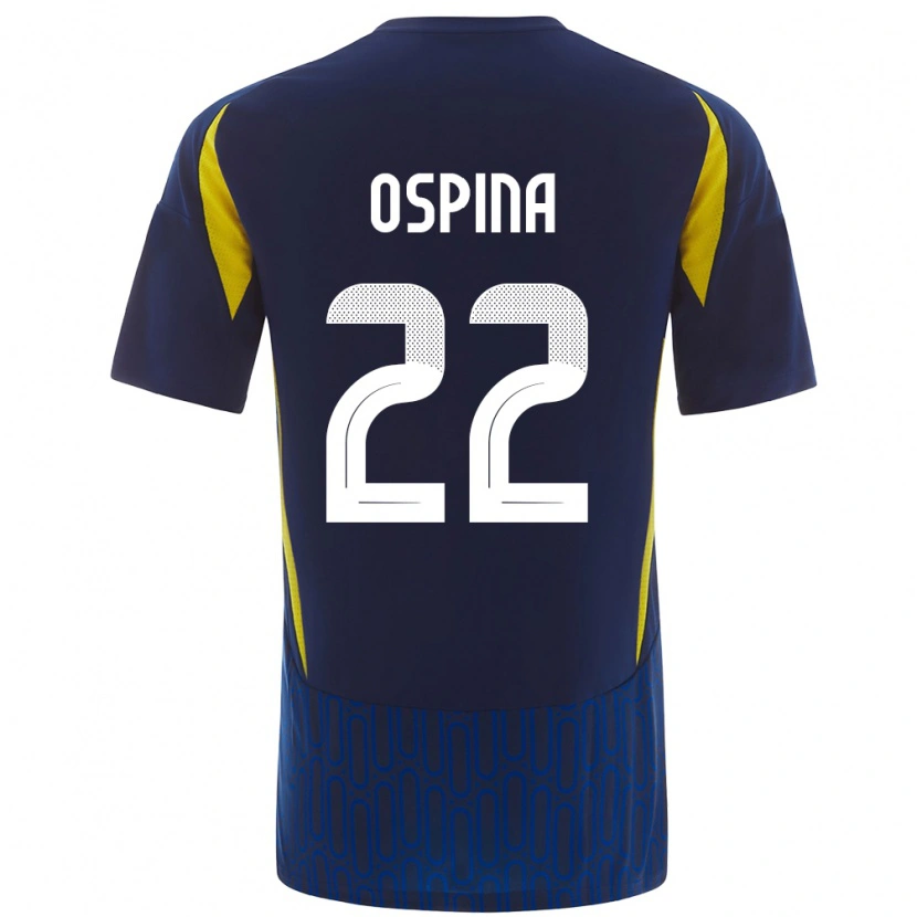 Danxen Uomo Maglia David Ospina #22 Blu Giallo Kit Gara Away 2024/25 Maglietta