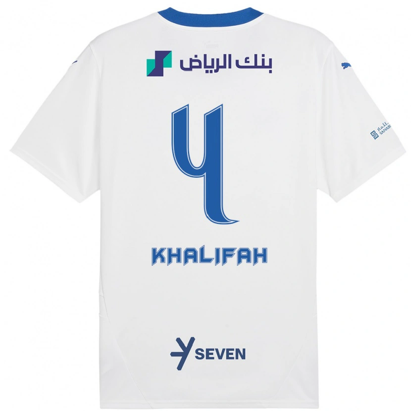 Danxen Uomo Maglia Khalifah Al-Dawsari #4 Bianco Blu Kit Gara Away 2024/25 Maglietta