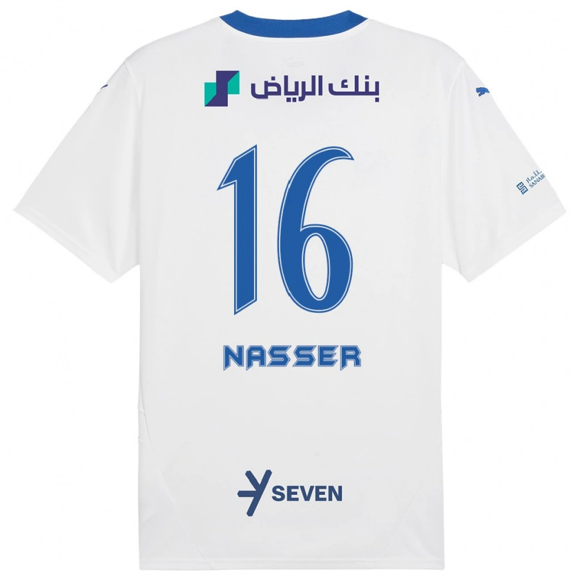 Danxen Uomo Maglia Nasser Al-Dawsari #16 Bianco Blu Kit Gara Away 2024/25 Maglietta