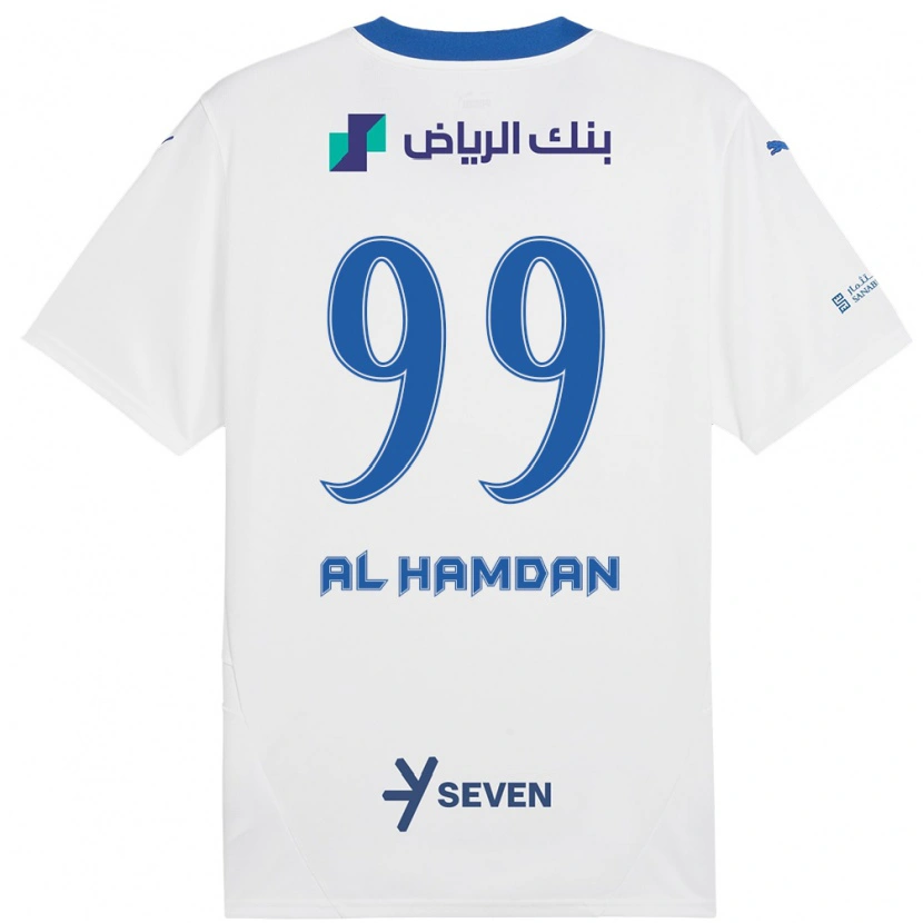 Danxen Uomo Maglia Abdullah Al-Hamdan #99 Bianco Blu Kit Gara Away 2024/25 Maglietta