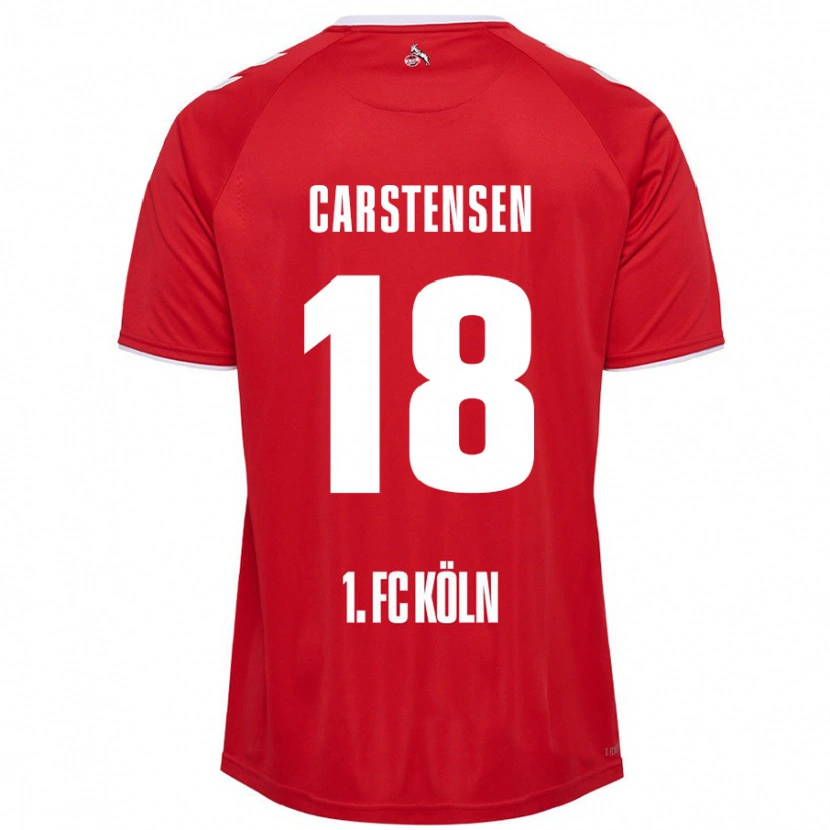 Danxen Uomo Maglia Rasmus Carstensen #18 Rosso Bianco Kit Gara Away 2024/25 Maglietta