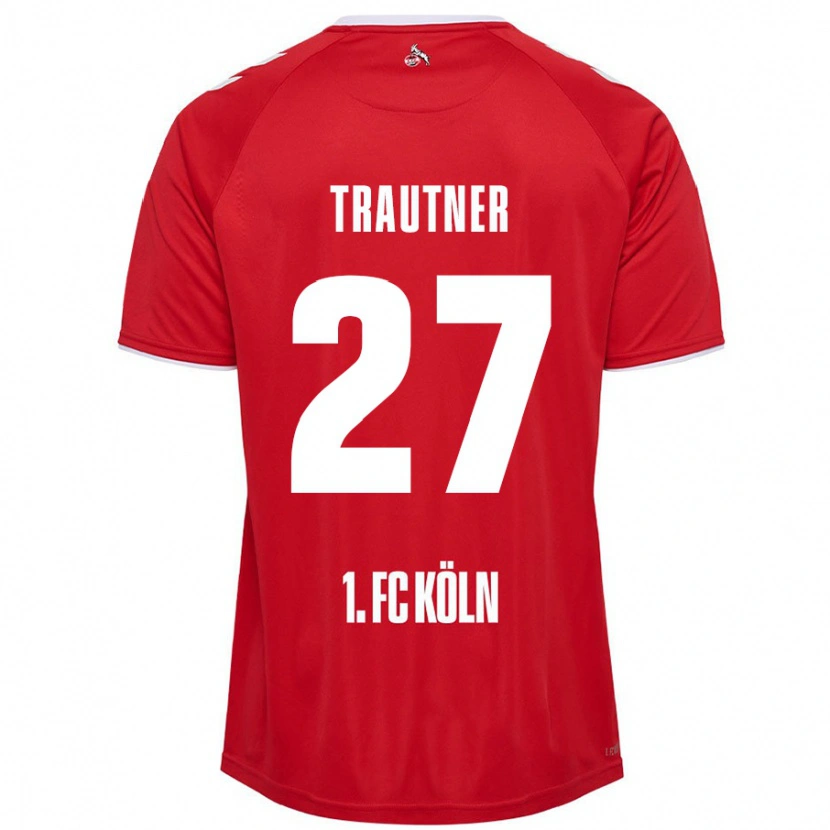 Danxen Uomo Maglia Tobias Trautner #27 Rosso Bianco Kit Gara Away 2024/25 Maglietta