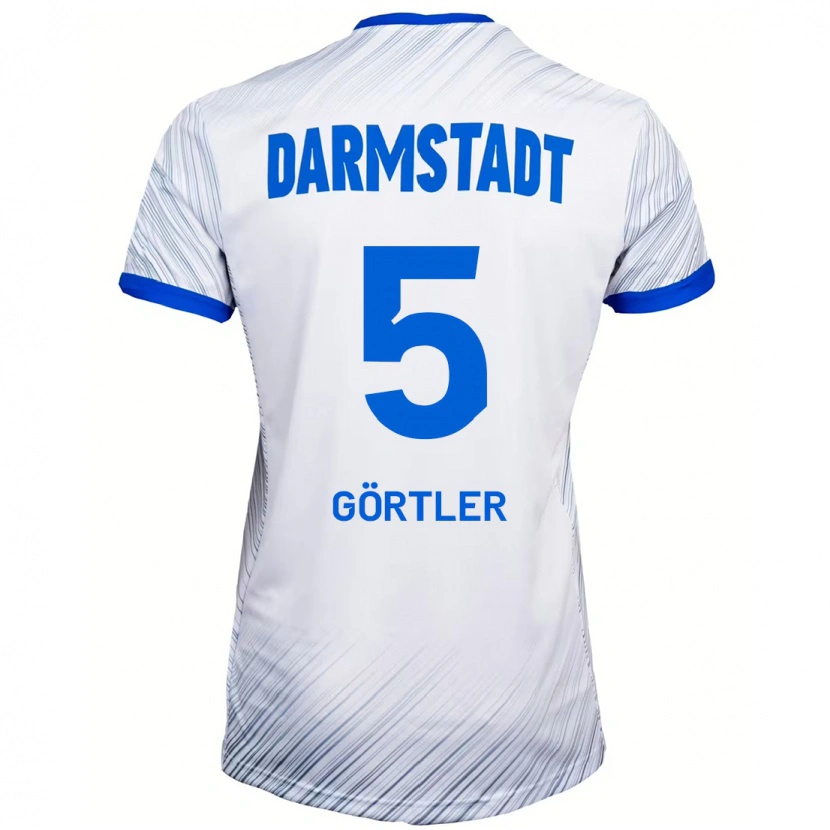 Danxen Uomo Maglia Bastian Görtler #5 Bianco Blu Kit Gara Away 2024/25 Maglietta
