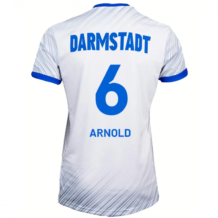 Danxen Uomo Maglia Tim Arnold #6 Bianco Blu Kit Gara Away 2024/25 Maglietta