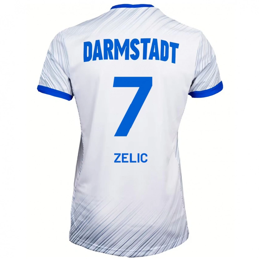 Danxen Uomo Maglia Mateo Zelic #7 Bianco Blu Kit Gara Away 2024/25 Maglietta