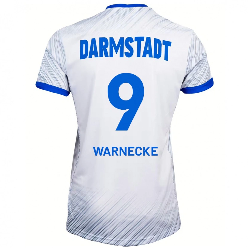 Danxen Uomo Maglia Ben Warnecke #9 Bianco Blu Kit Gara Away 2024/25 Maglietta