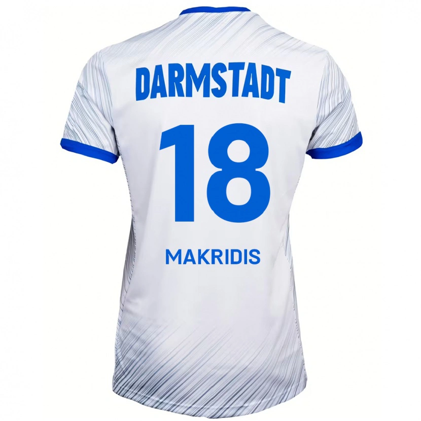 Danxen Uomo Maglia Georgios Makridis #18 Bianco Blu Kit Gara Away 2024/25 Maglietta