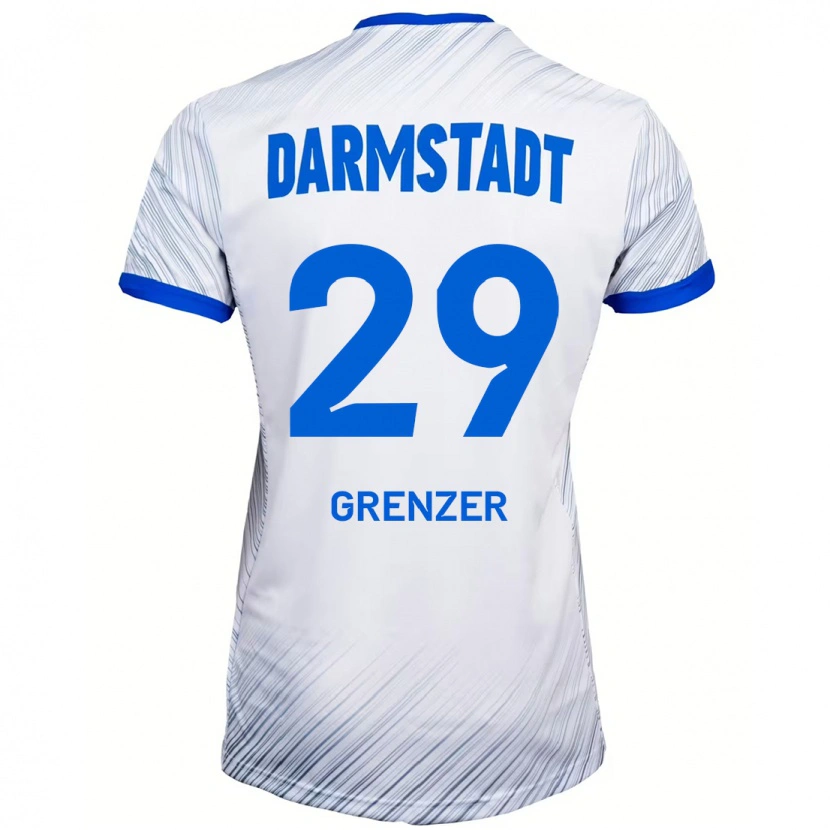 Danxen Uomo Maglia Mika Grenzer #29 Bianco Blu Kit Gara Away 2024/25 Maglietta