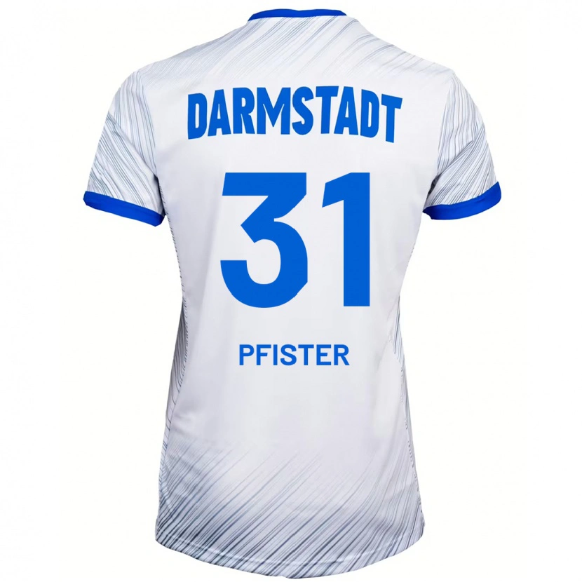 Danxen Uomo Maglia Max Pfister #31 Bianco Blu Kit Gara Away 2024/25 Maglietta