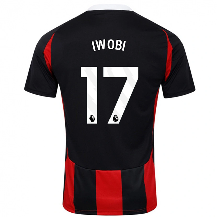 Danxen Uomo Maglia Alex Iwobi #17 Nero Rosso Kit Gara Away 2024/25 Maglietta