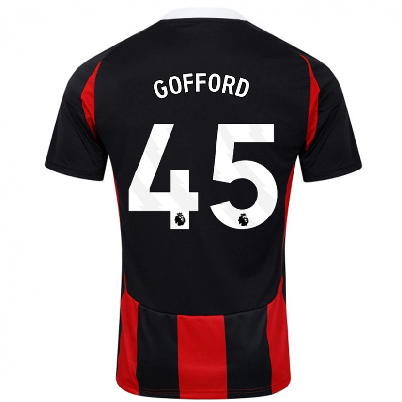 Danxen Uomo Maglia Oliver Gofford #45 Nero Rosso Kit Gara Away 2024/25 Maglietta