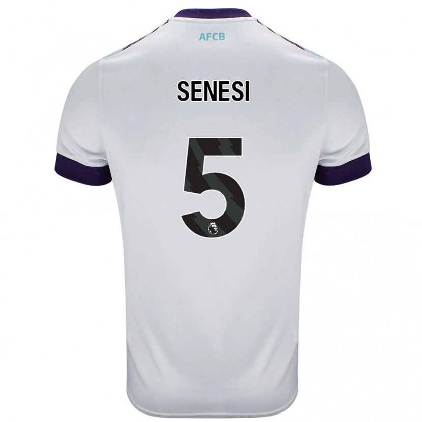 Danxen Uomo Maglia Marcos Senesi #5 Bianco Verde Viola Kit Gara Away 2024/25 Maglietta