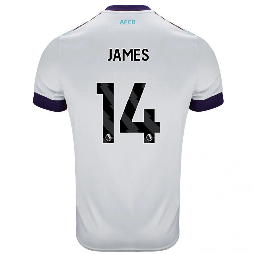 Danxen Uomo Maglia Katie James #14 Bianco Verde Viola Kit Gara Away 2024/25 Maglietta