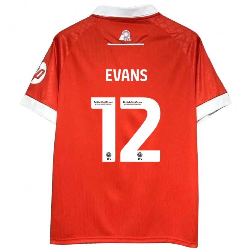 Danxen Donna Maglia George Evans #12 Rosso Bianco Kit Gara Home 2024/25 Maglietta