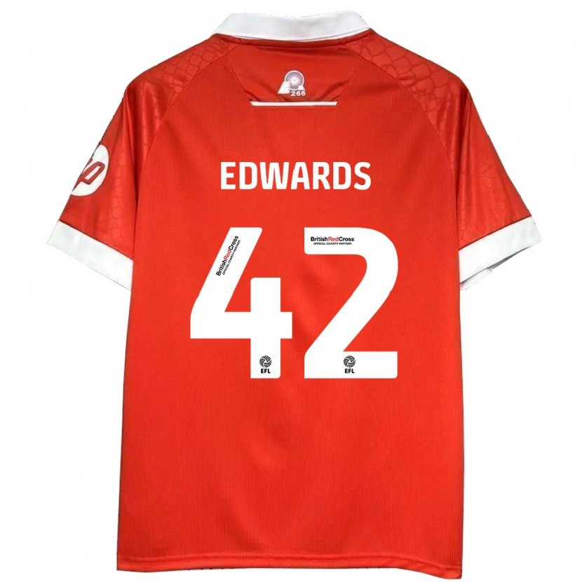 Danxen Donna Maglia Callum Edwards #42 Rosso Bianco Kit Gara Home 2024/25 Maglietta