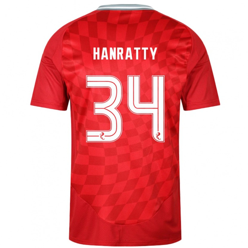 Danxen Donna Maglia Kevin Hanratty #34 Rosso Kit Gara Home 2024/25 Maglietta