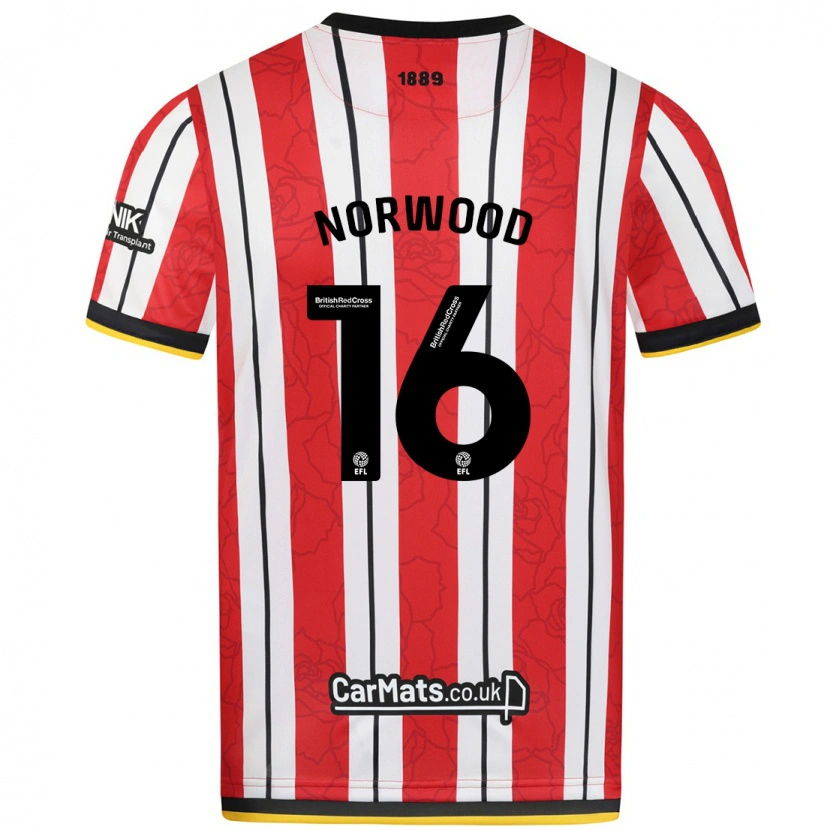 Danxen Donna Maglia Oliver Norwood #16 Rosso Strisce Bianche Kit Gara Home 2024/25 Maglietta